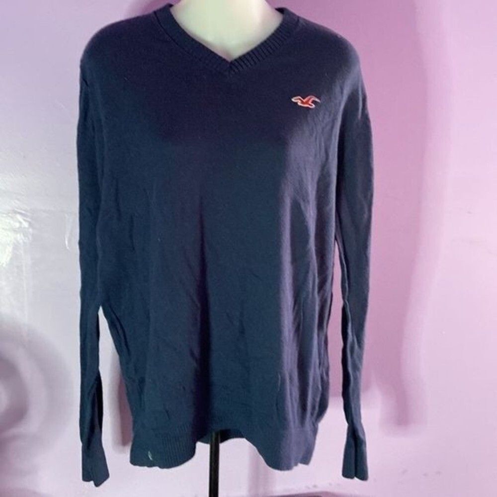 Hollister Men's XL Sweater V-Neck Dark Blue Long Sleeve Casual Pullover